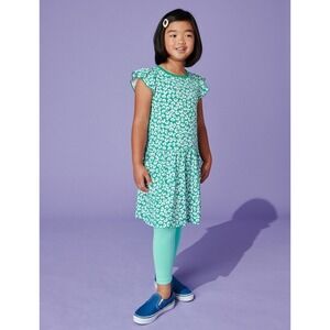 Tea Collection Flutter Sleeve‎ Pocket Dress Rolling Floral Green White Girls 14